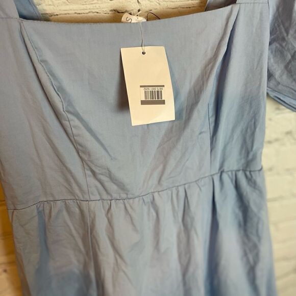 ASTR Poplin Tiered Midi Dress XS Puff Sleeve Blue NWT - Picture 4 of 12